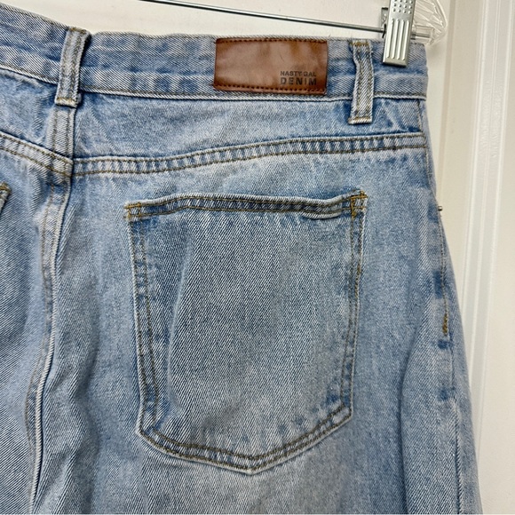 Nasty Gal Mom Jeans Blue Denim Lover No Entry Embroidered Women's Size 14 - Picture 11 of 12